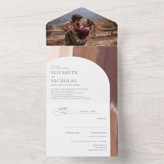 Invitation Tout En Un Terra Cotta épicée moderne | Mariage Boho (À l'intérieur)