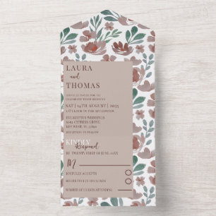 Invitation Tout En Un Terracotta Aquarelle Motif Floral Mariage