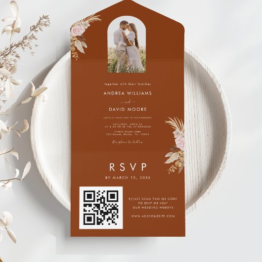 Invitation Tout En Un Terracotta Arch Photo Pampas Grass Mariage Floral