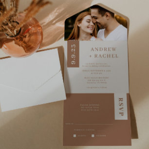 Invitation Tout En Un Terracotta Blocage Printemps mariage photo tout en