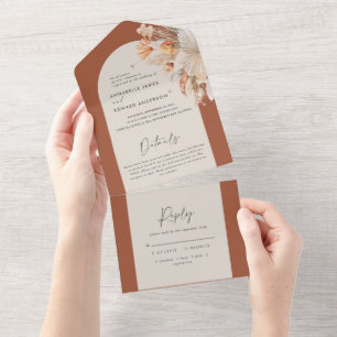Invitation Tout En Un terracotta bohème pampas herbe mariage tout en