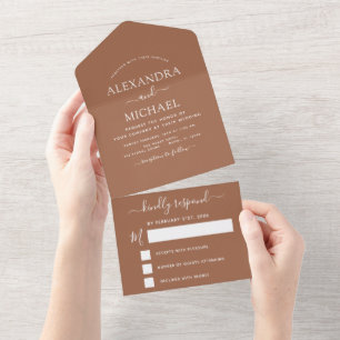 Invitation Tout En Un Terracotta Boho Mariage Typographie moderne RSVP