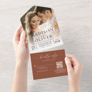 Invitation Tout En Un Terracotta Elegant Classic QR Code Mariage photo