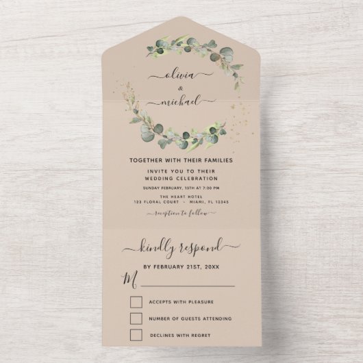 Invitation Tout En Un Terracotta Eucalyptus Verdure Mariage Élégant (À l'intérieur)