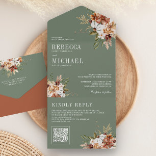 Invitation Tout En Un Terracotta Floral Fleur sauvage Sage Green Mariage