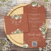 Invitation Tout En Un Terracotta Floral Greenery QR Code Mariage
