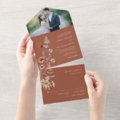 Invitation Tout En Un Terracotta Floral tout en un mariage Inviter (Déchirure)