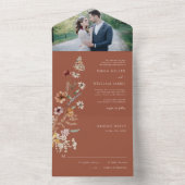 Invitation Tout En Un Terracotta Floral tout en un mariage Inviter (À l'intérieur)