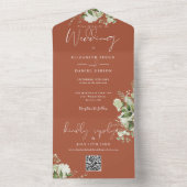 Invitation Tout En Un Terracotta Greenery QR Code Monogramme Mariage (À l'intérieur)