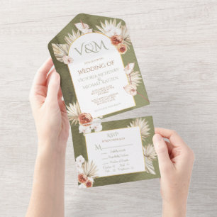Invitation Tout En Un Terracotta & Khaki Palm Feuilles Mariage tropical 