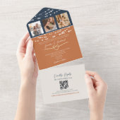 Invitation Tout En Un Terracotta Marine Bleu Chaîne Lumières Mariage QR  (Déchirure)