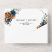 Invitation Tout En Un Terracotta Marine Bleu Vert Mariage géométrique (Verso)