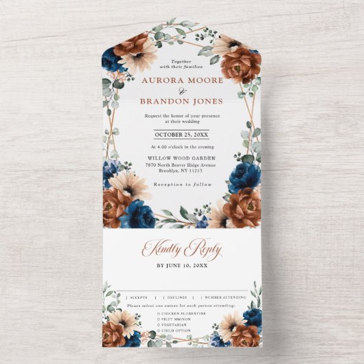 Invitation Tout En Un Terracotta Marine Bleu Vert Mariage géométrique (À l'intérieur)