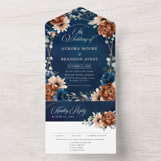 Invitation Tout En Un Terracotta Marine Bleu Vert Mariage géométrique Al (À l'intérieur)