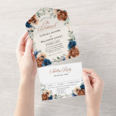 Invitation Tout En Un Terracotta Marine Bleu Vert Mariage géométrique Al (Déchirure)