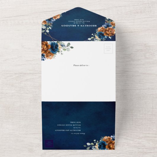 Invitation Tout En Un Terracotta Marine Bleu Vert Mariage géométrique Al (Dehors)