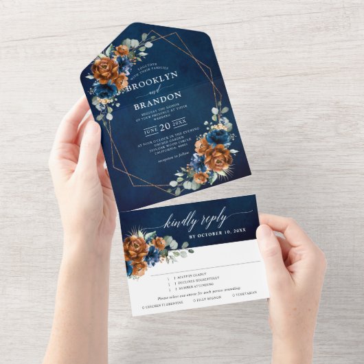 Invitation Tout En Un Terracotta Marine Bleu Vert Mariage géométrique Al (Déchirure)