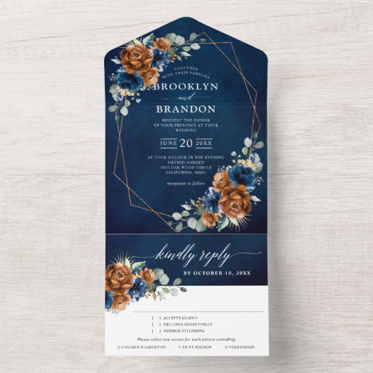 Invitation Tout En Un Terracotta Marine Bleu Vert Mariage géométrique Al (À l'intérieur)