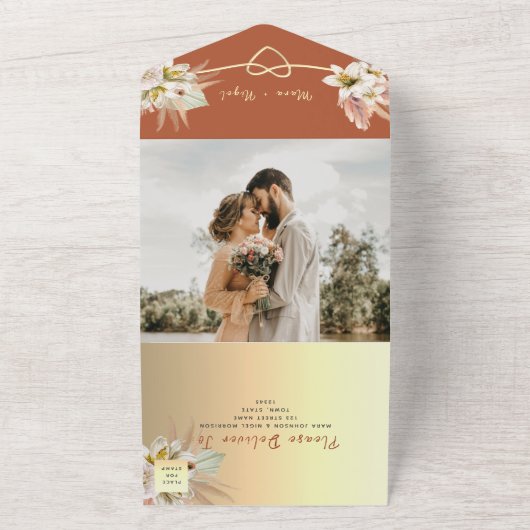 Invitation Tout En Un Terracotta Pampas Grass Mariage (Dehors)