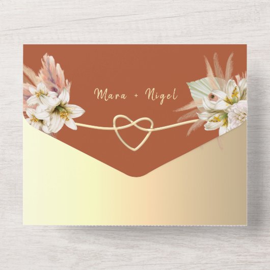 Invitation Tout En Un Terracotta Pampas Grass Mariage (Verso)