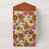 Invitation Tout En Un Terracotta Rétro Groovy Hippie Floral & Typographi (Dehors)
