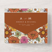 Invitation Tout En Un Terracotta Rétro Groovy Hippie Floral & Typographi (Verso)