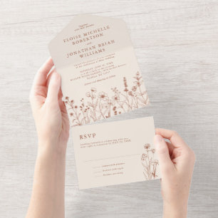 Invitation Tout En Un Terracotta Rustic Floral Automne Fleur sauvage Mar