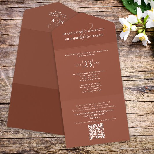 Invitation Tout En Un Terracotta Simple Élégant Budget QR Code Site Web