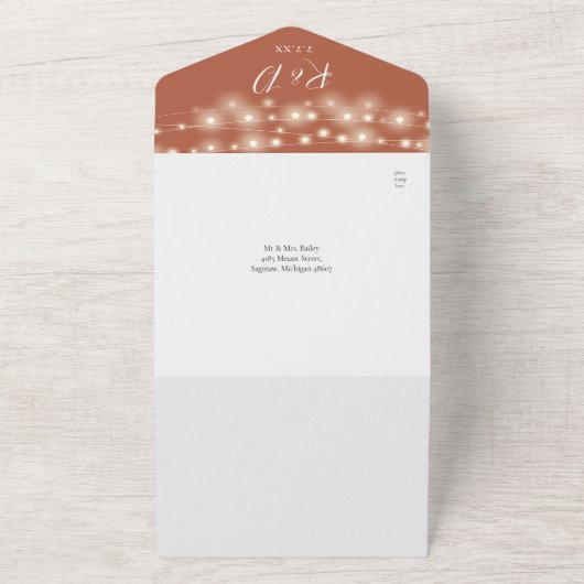 Invitation Tout En Un Terracotta String Lights QR Code Mariage (Dehors)