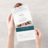 Invitation Tout En Un Terracotta Turquoise Floral Boho Élégant Mariage (Déchirure)