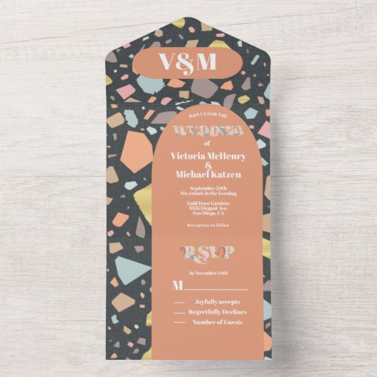 Invitation Tout En Un Terrazzo Mariage Arc Moderne Tout en un (À l'intérieur)
