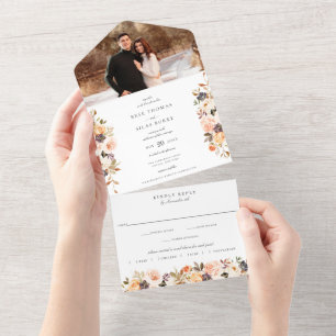 Invitation Tout En Un Terre Automne Floral Mariage noir