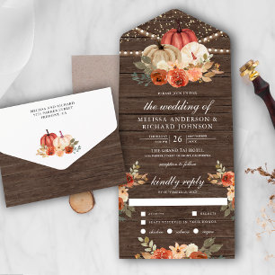 Invitation Tout En Un Terre Cuite Brûlée Orange Floral Citrouille Bois M