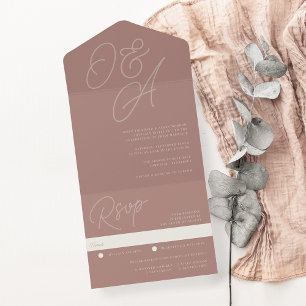 Invitation Tout En Un Terre cuite   Mariage de monogramme de filigrane d