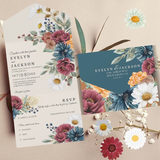 Invitation Tout En Un Terre cuite orange brûlé Moderne Bohème Rustique