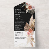 Invitation Tout En Un Terre Florale Boho Pampas Baby shower noir laiton (À l'intérieur)