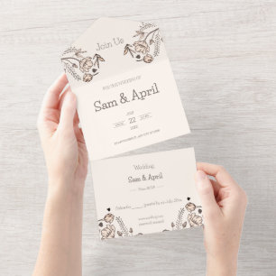 Invitation Tout En Un Thème Brown Floral Mariage
