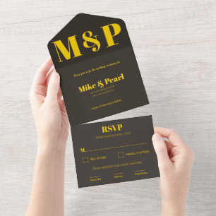 Invitation Tout En Un Thème de Mariage doré noir riche