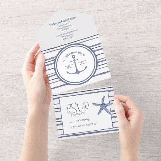 Invitation Tout En Un Thème de plage Reunion Family (Déchirure)