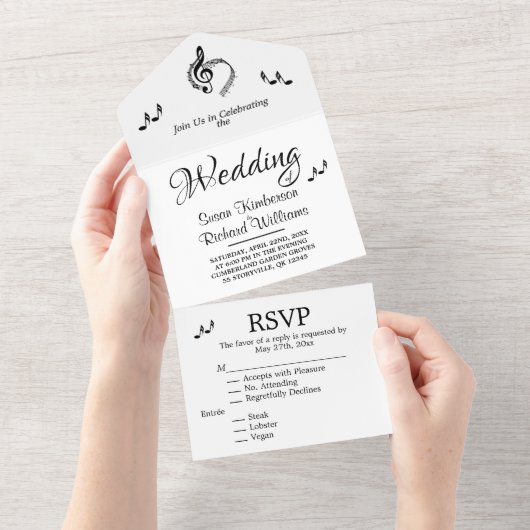 Invitation Tout En Un Thème Mariage Musique Tout en un (Déchirure)