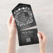 Invitation Tout En Un Till Death Gothic Black Wood QR Code Mariage (Déchirure)
