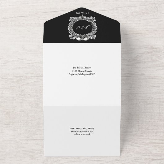 Invitation Tout En Un Till Death Gothic Skuls Monogramme Mariage (Dehors)