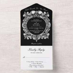 Invitation Tout En Un Till Death Gothic Skuls Monogramme Mariage