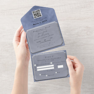 Invitation Tout En Un Tissu bleu texturé imprimer n'importe quelle coule
