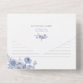 Invitation Tout En Un Toile bleue Fête des mariées bleu français (Verso)