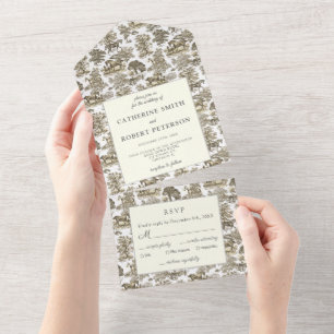 Invitation Tout En Un Toile de cheval élégante vintage beige doré