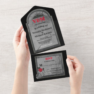 Invitation Tout En Un Tombstone Gothique Mariage d'Halloween