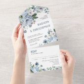 Invitation Tout En Un Tons gris bleu foncé hiver rustique Mariage Al (Déchirure)