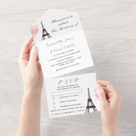 Invitation Tout En Un Tour Eiffel Romantique Paris Rustique Mariage mode (Déchirure)