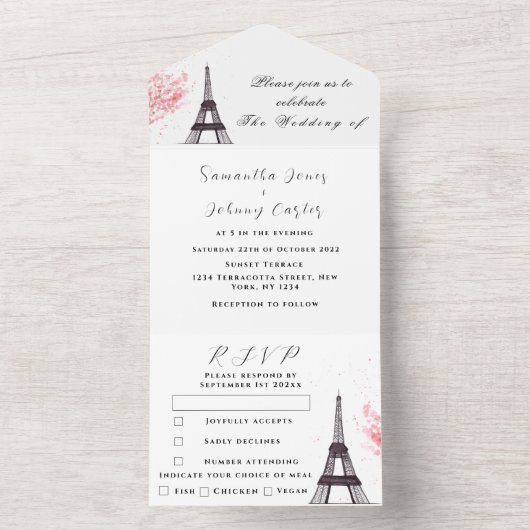 Invitation Tout En Un Tour Eiffel Romantique Paris Rustique Mariage mode (À l'intérieur)